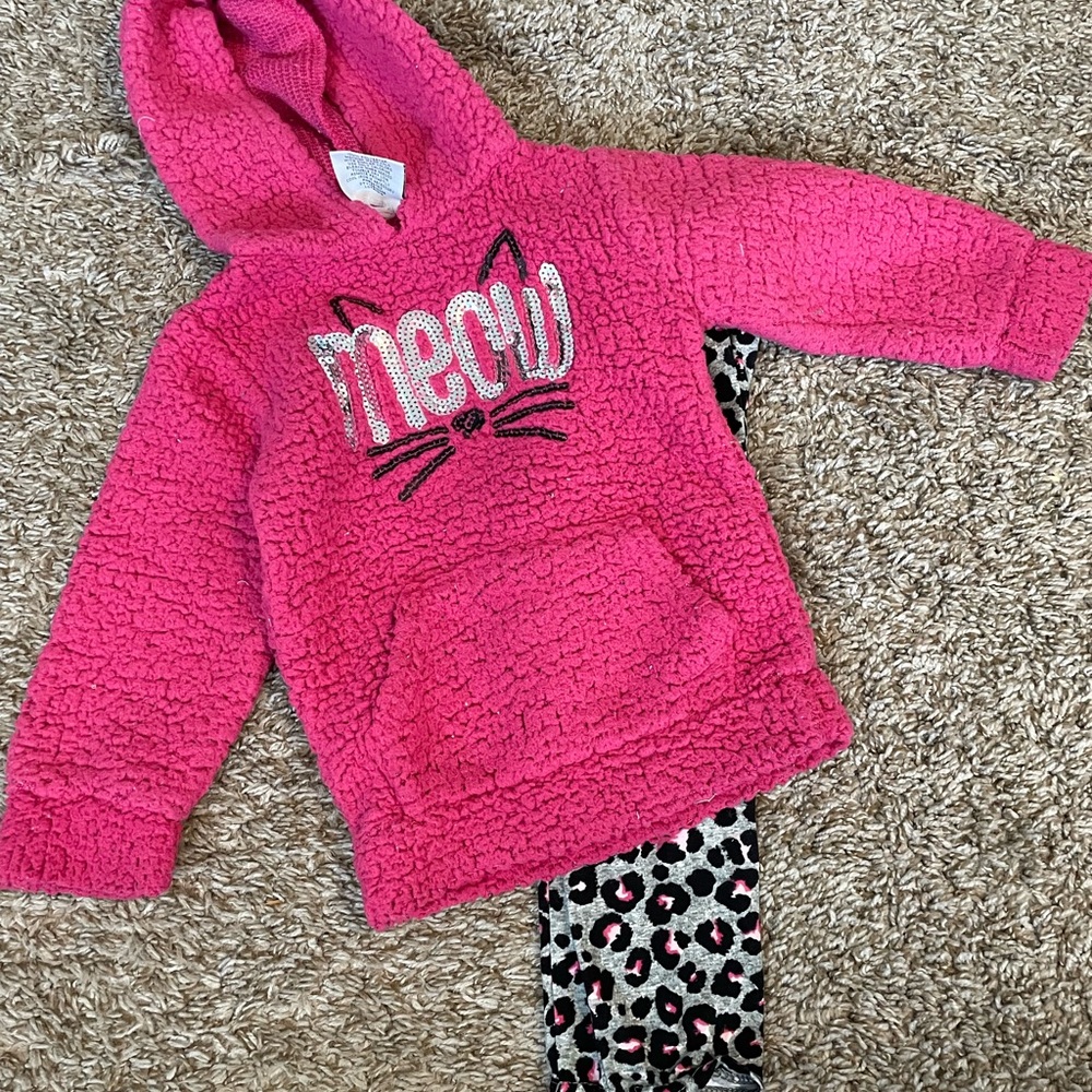 5/$20 Pink Fuzzy Hoodie with Cat Design
